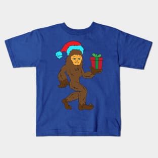 Sasquatch wearing a Santa hat Kids T-Shirt